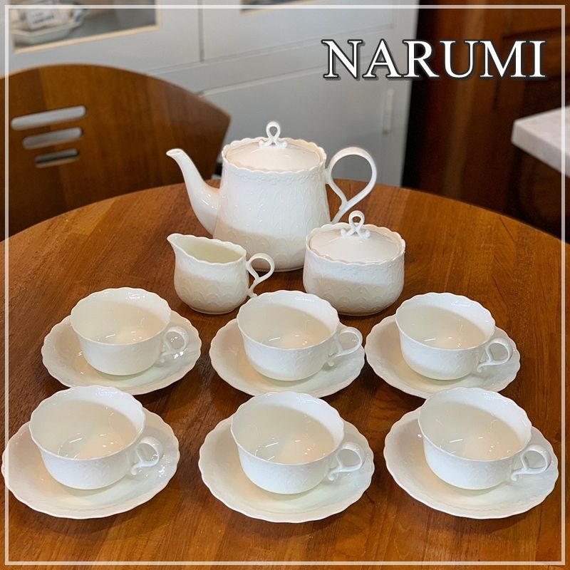 NARUMI ボーンチャイナ シルキーホワイト コーヒー9点セット カップ＆ソーサー 6客 ティーポット シュガー クリーマー ティータイム  食器セット まとめ売り 【ME0925-5】 - メルカリ