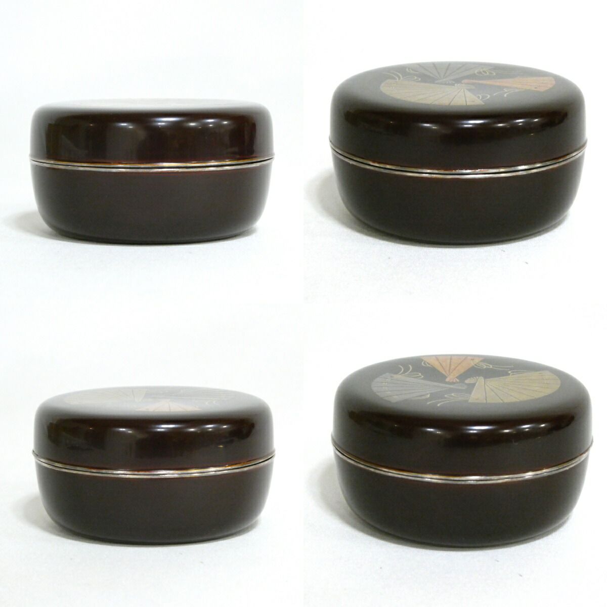 尋牛斎宗匠書付 山中塗 前端雅峯 二代春斎 作 檜扇マキエ 内銀 タメ香合 茶道具