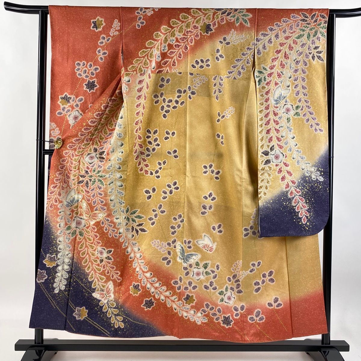 振袖 身丈154.5cm 裄丈62cm S 袷 辻が花 蝶 金糸 金彩 サーモン