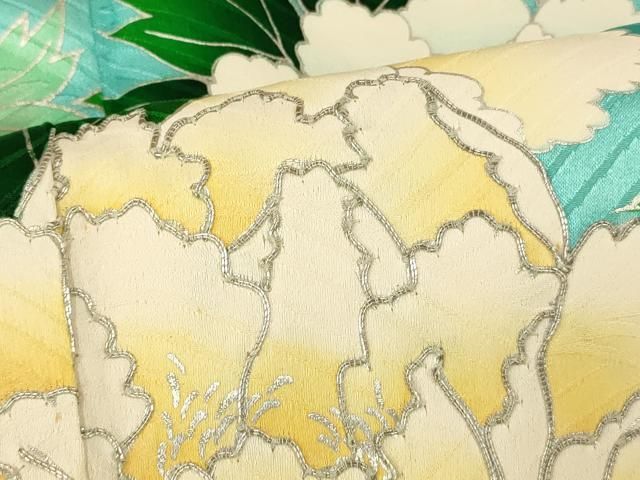 豪華振袖　駒刺繍　流水舞鳥文　暈し染め　金彩　着丈168cm　正絹　逸品 平和屋着物□豪華振袖 駒刺繍 文箱花文 暈し染め 金彩 やまと誂