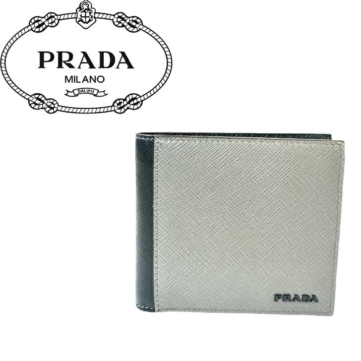 中古美品】PRADA プラダ 二つ折財布 カーフレザー SAFFIANO ACTIVE 