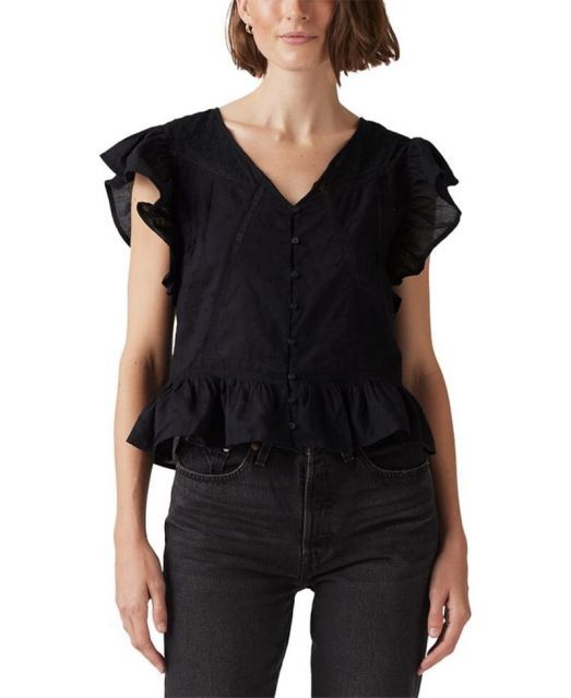 売れ筋商品|||リーバイス カットソー トップス レディース Women's Aniston Cotton Ruffled Flutter-Sleeve Blouse Silt Green Aniston Short Sleeve Blouse - Green | Levi's® US