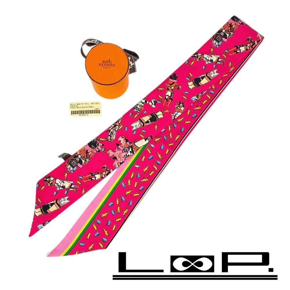 HERMES ツイリー スカーフ アニマル柄　　ピンク SALE!!!!□美品□ エルメス ツイリー スカーフ 動物 アニマル ピンク