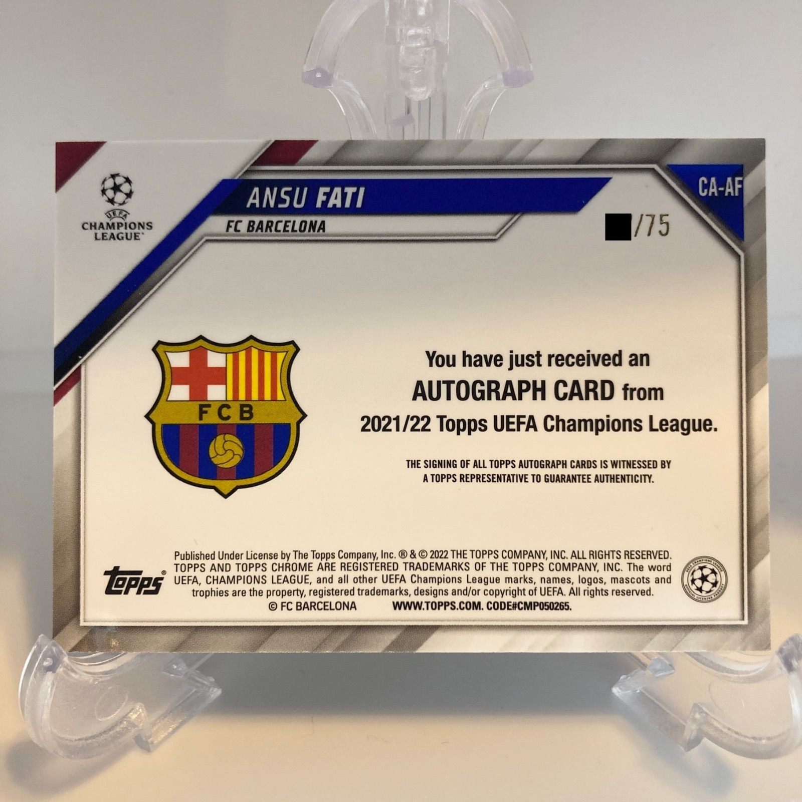 アンス・ファティ 直筆サイン 限定75枚 2021/22 Topps UEFA Champions