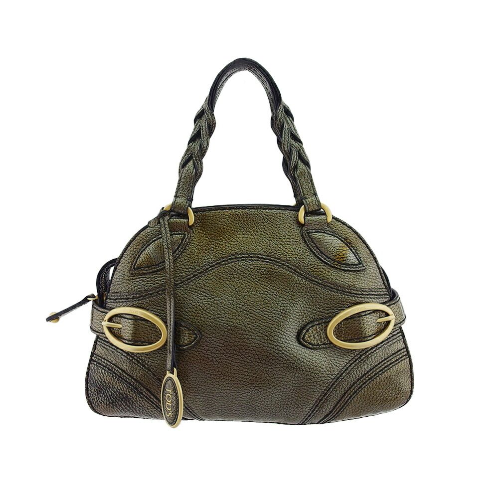 【X'masセール★30%OFF】トッズ TOD’S ハンドバッグベルトデザイン ロゴプレートタグ付き ゴールド ブラウン レディース 中古 最大30％OFF☆年越しセール】トッズ TOD'S ハンドバッグ ベルト