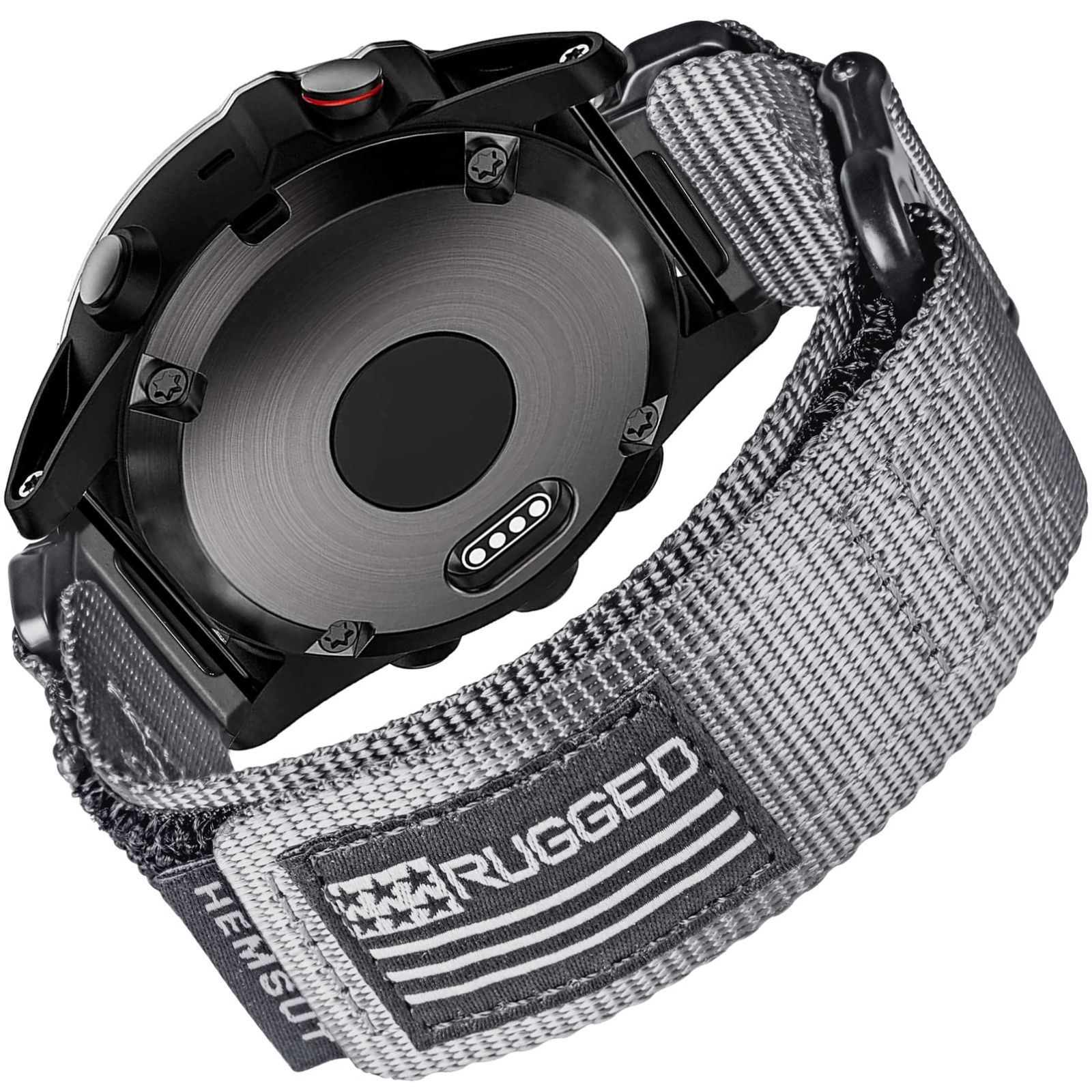 26MM / M(185mm-210mm)7.2-8.2インチ_グレー Hemsut ガーミンウォッチ ナイロンスポーツバンド F?nix/Forerunner/Vivoactive/Approach/MARQ/Quatix/D2/Instinct/Endur