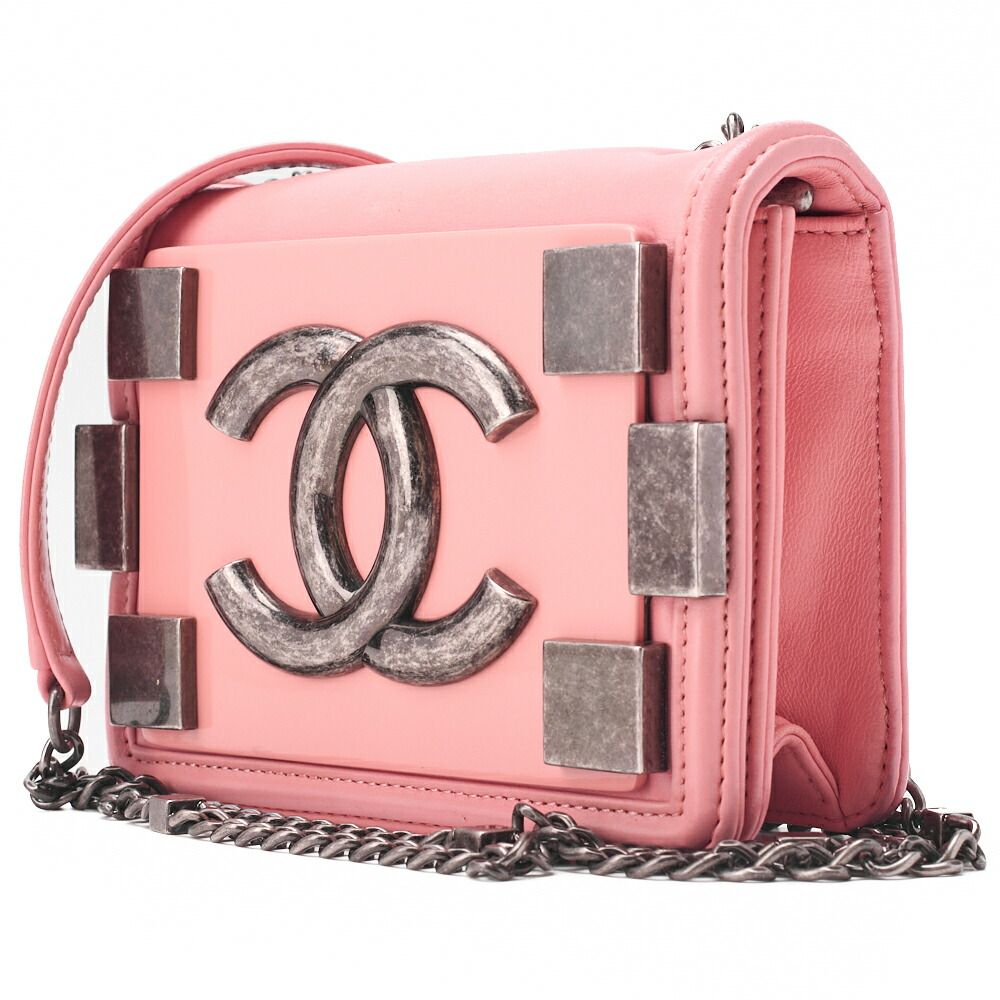 CHANEL シャネル チェーンショルダー デカココ プッシュロック ラムスキン×プラスチック ピンク シルバー金具 ブランド