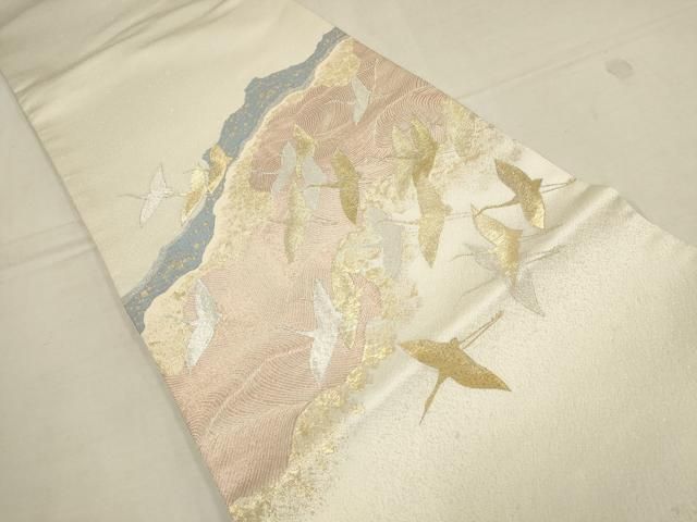 a666 正絹 明綴れ　刺繍　鶴　お太鼓柄袋帯 金糸 着物 a666 正絹 明綴れ 刺繍 鶴 お太鼓柄袋帯 金糸 着物 - メルカリ