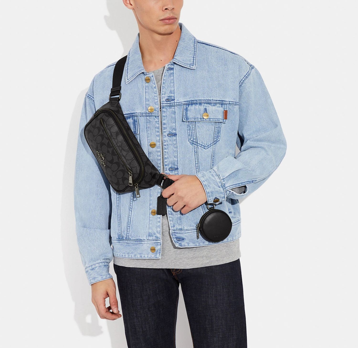 セール中】COACH コーチバッグ CJ506 チャコール×ブラック ミニポーチ  