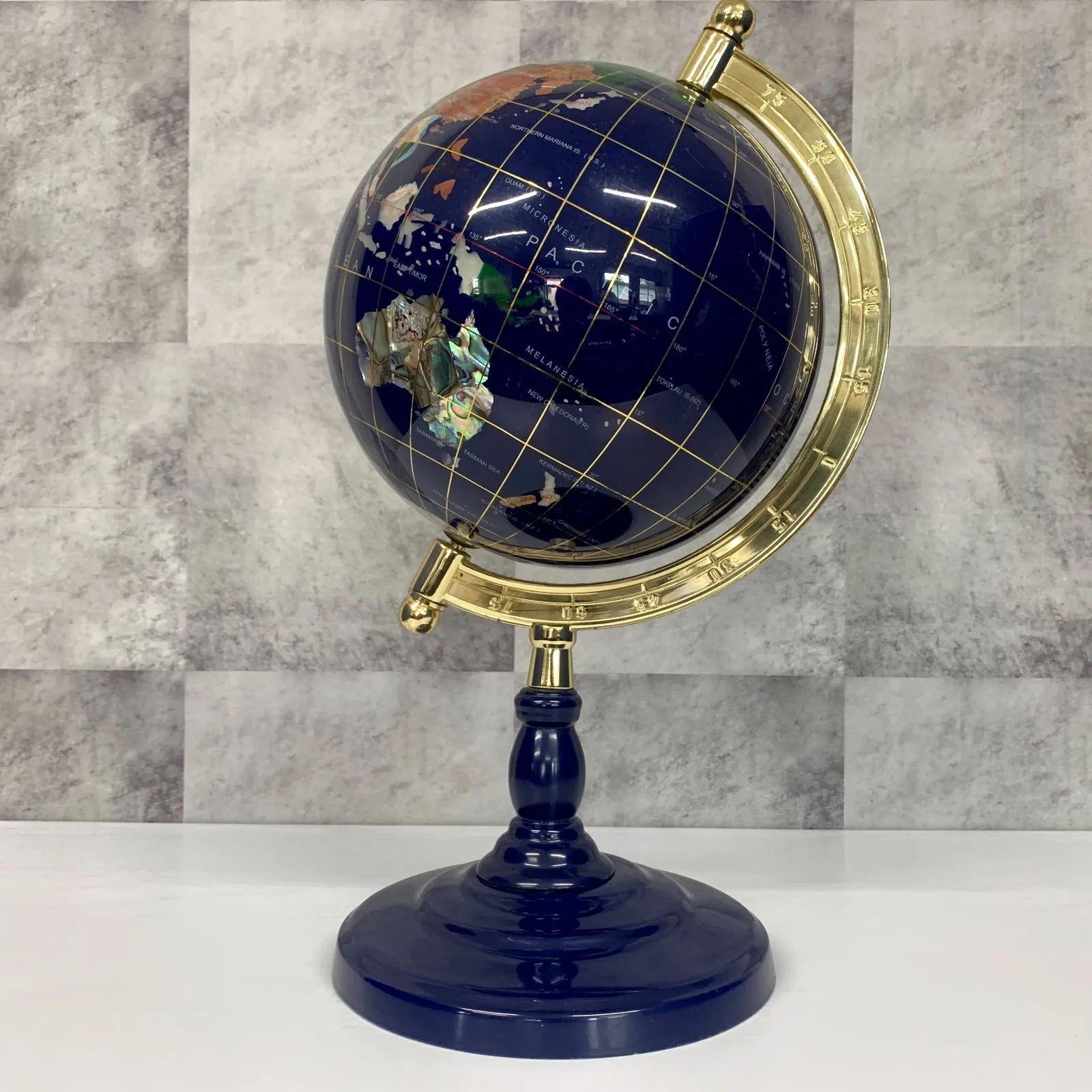 地球儀 グローブ globe 天然石 金弓 球径20cm 高級感 インテリア