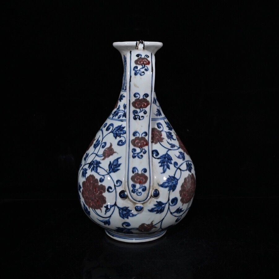 旧蔵 明 宣德年製 青花釉裡紅纏枝花卉紋 梅瓶