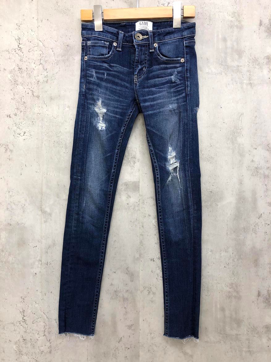 GYDAダメージ加工 ダークブルーデニムパンツ GYDA ダメージ加工ダークブルースキニーデニム - メルカリ