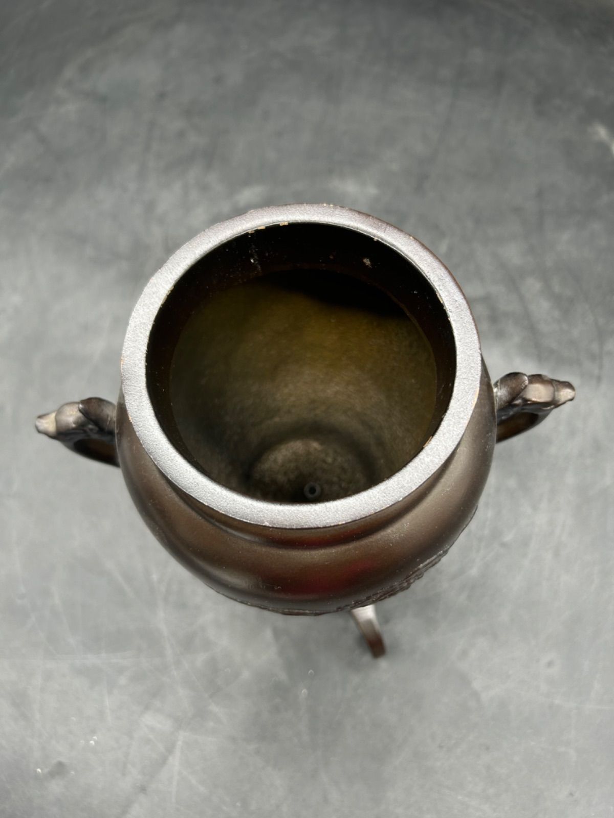花器 薄端 銅製 三つ足 A0307】 当時物 刻印あり 薄端 花器 銅製