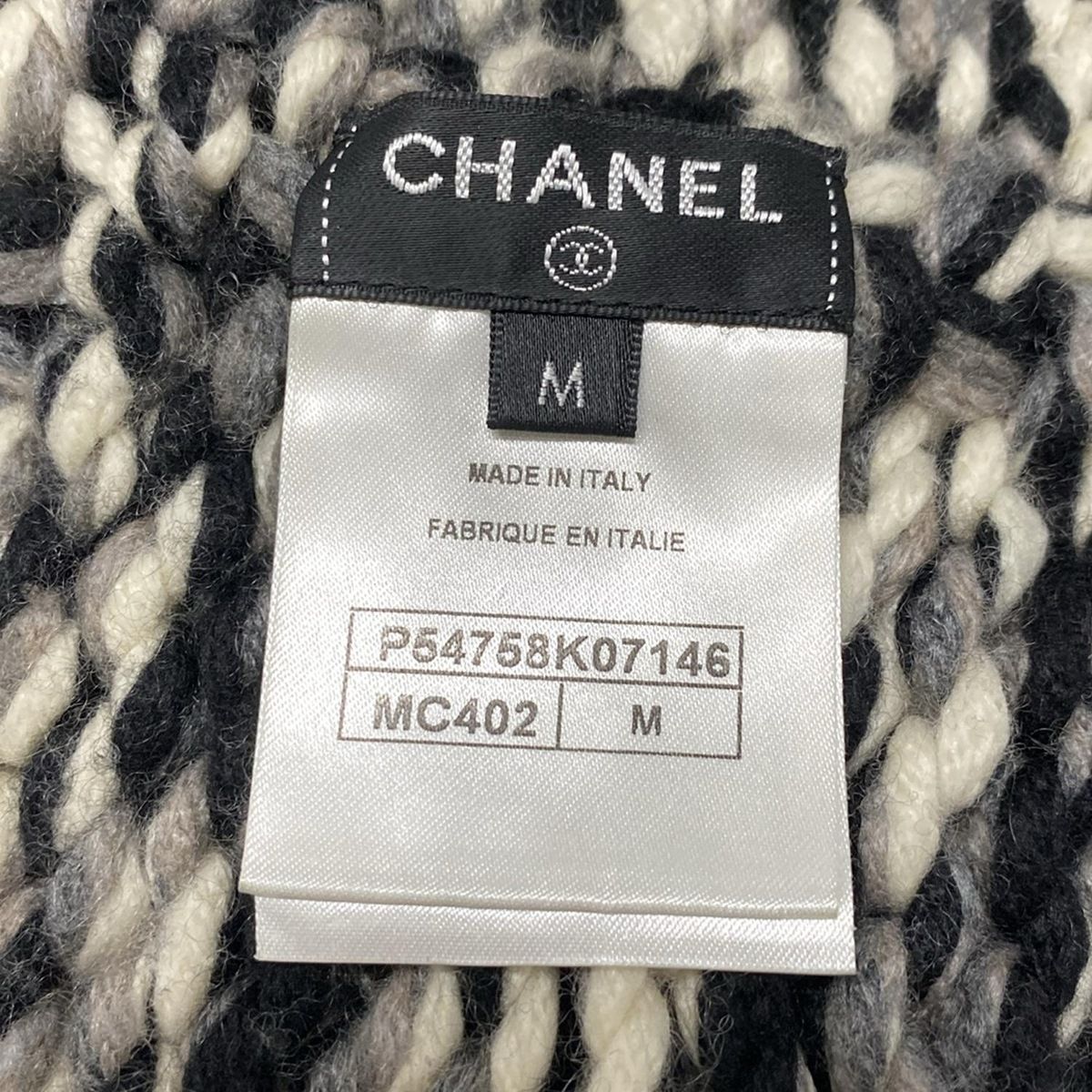 CHANEL(シャネル) ニット帽 M - 黒×ライトグレー×白 ココマーク  