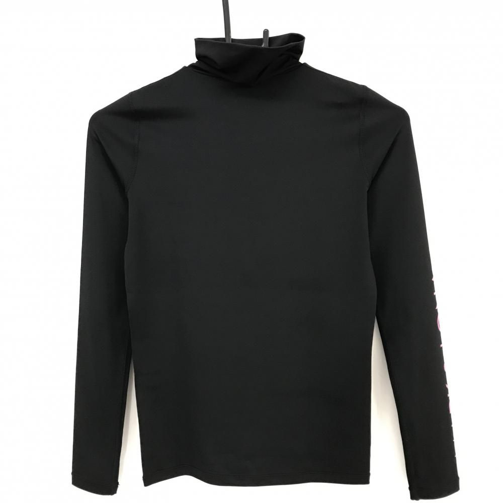 超 マークアンドロナ 長袖ハイネックシャツ 黒×ピンク ストレッチ インナー レディース 36 S ゴルフウェア MARK＆LONA