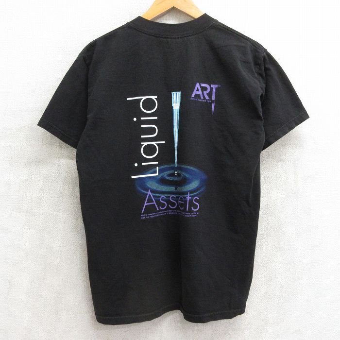 M/古着 半袖 ビンテージ Tシャツ メンズ 00s MBP アート Liquid Assets コットン クルーネック 黒 ブラック 24feb10 中古