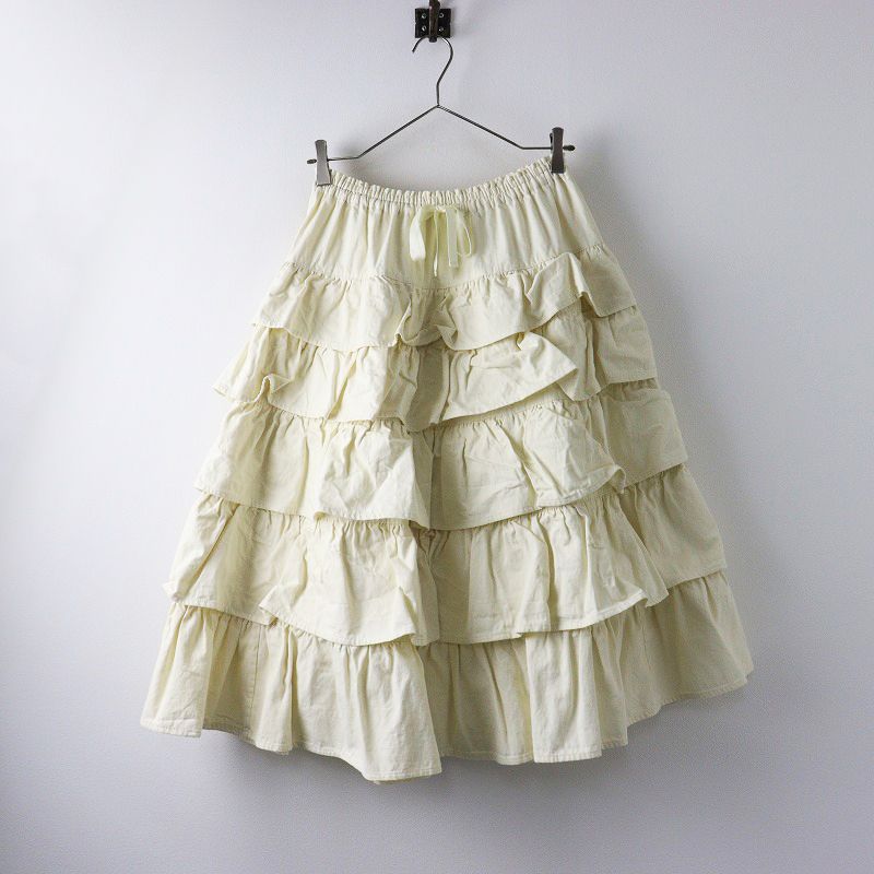 保管 定価31900円 2025SS ピンクハウス PINK HOUSE 8オンスデニム コットンフリルデニムスカート アイボリー 2400014396058