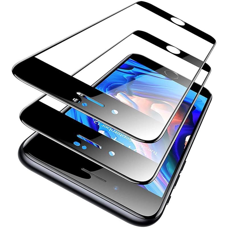 「米軍規格・2024」TORRAS iPhone SE3・SE2 用ガラスフィルム iPhone 8・7 用ガラスフィルム 縁が浮かない 9H越え 全面保護 耐衝撃 2枚セット アイフォン SE 第3世代・ SE 第2世代 用フィルム ブラック 1