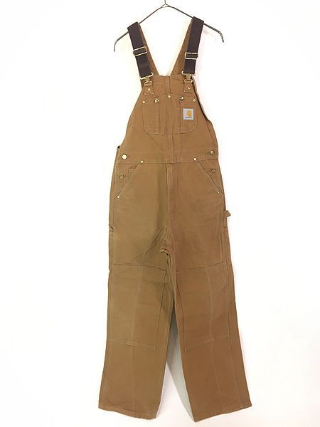 古着 90s Carhartt ブラウン ダック Wニー ワーク オーバーオール W34 L31 古着 