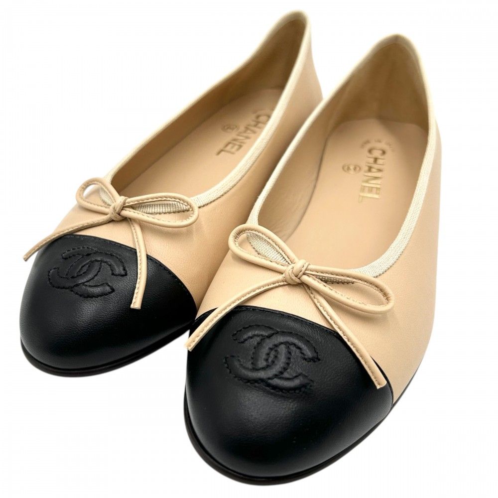 CHANEL バイカラー　レザー　パンプス　シャネル 美品』 CHANEL シャネル レザー バイカラー ミドルヒール