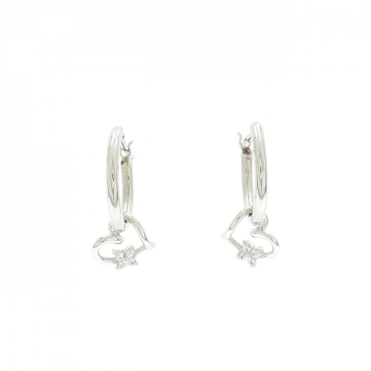 K14WG|PT900 ハート キュービック ピアス