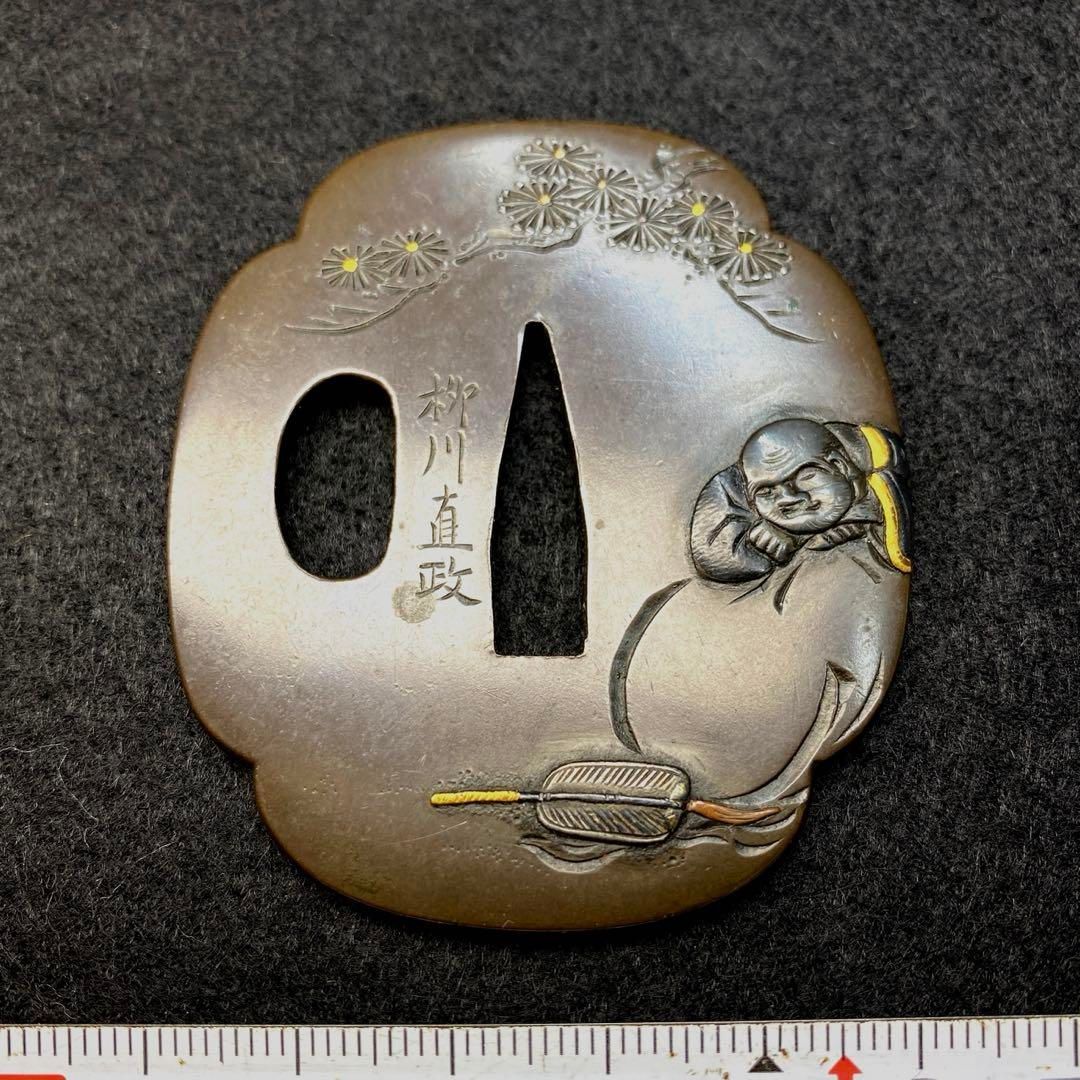 柳川直政 金象嵌布袋鍔 72g 縦6㎝ 東Y6-0515 2Fトトカ