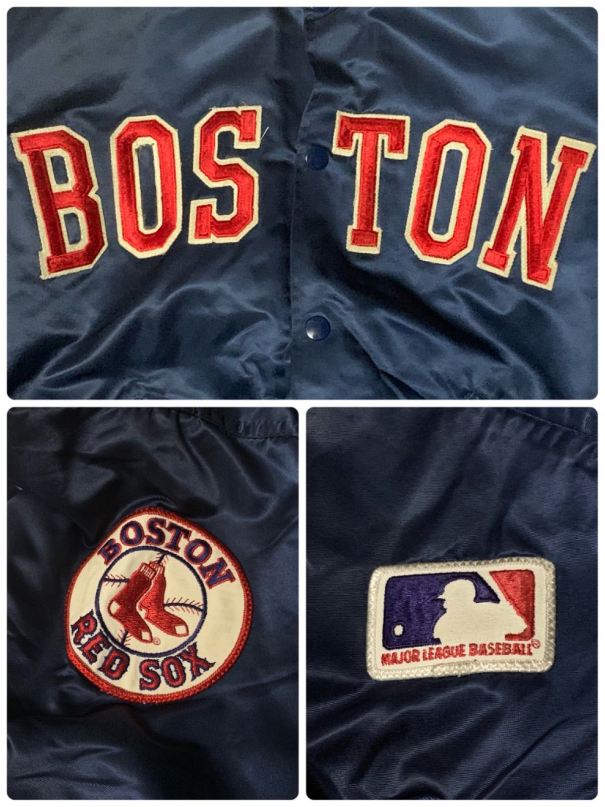 90s TOP OF THE LINE BY FELCO “BOSTON REDSOX” Nylon Stadium Jacket フェルコ ナイロンスタジアムジャケット スタジャン ネイビーレッド ホワイト Mサイズ USA製 MLB レッドソックス 野球