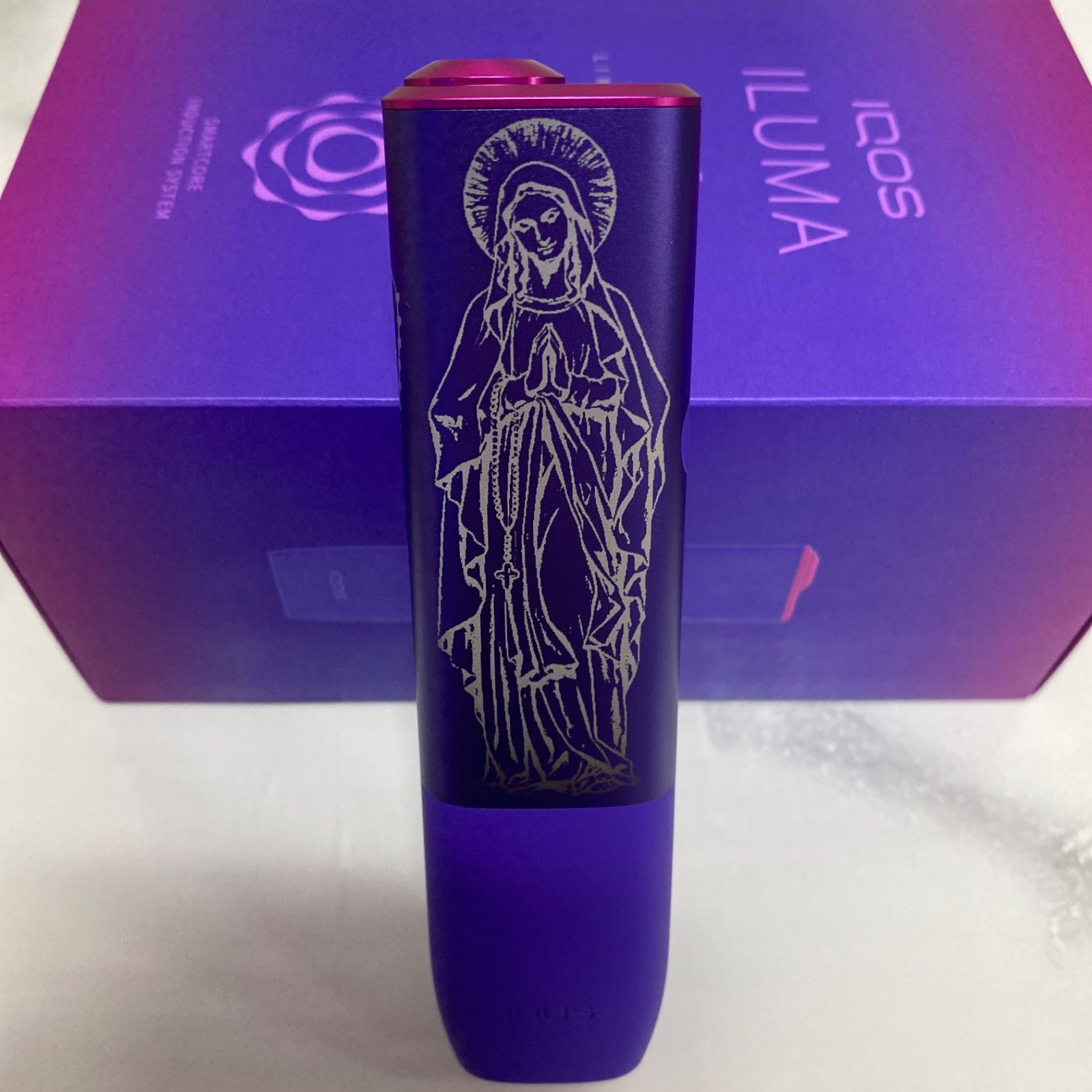 iQOS ILUMA ONE アイコス イルマ ワン レーザー加工 グアダルーペの女神 聖母 マリア 聖書 ロザリオ キリスト クリスチャン カトリック ネオン パープル 人気色 色 オリジナル カスタム オシャレ おしゃれ