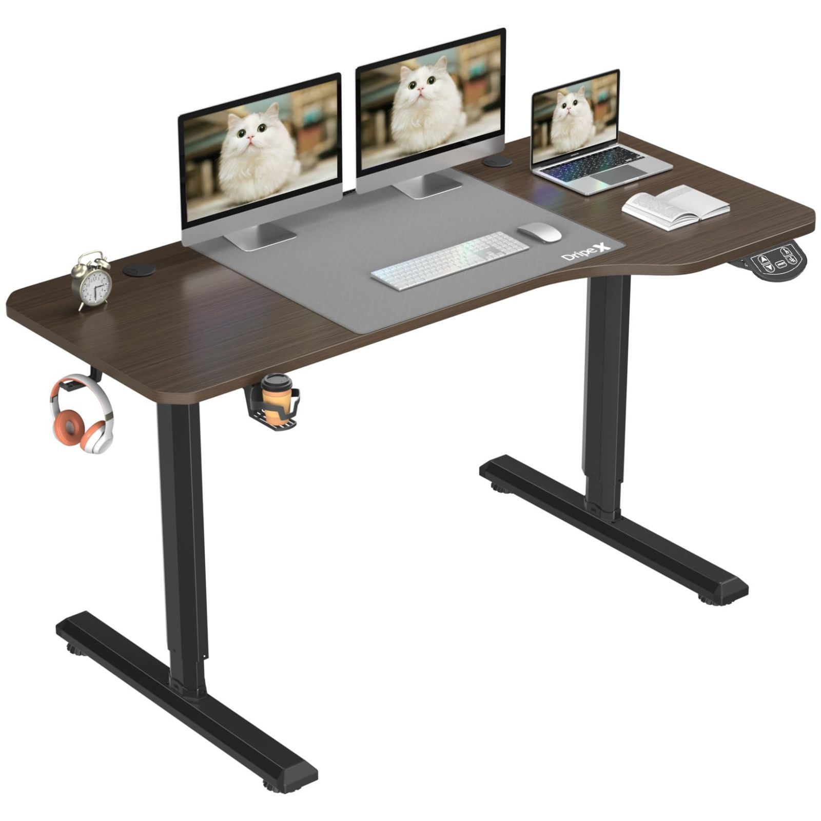 新着商品 昇降式 スタンディングデスク オフィスデスク 安定感 自動昇降機能 昇降デスク 静音 立ち仕事 簡単組立 机 作業机 奥行75cm テレワーク 超広い天板 幅160cm 操作簡単 160 x 電動昇降デスク 75 cm Dripex クルミ