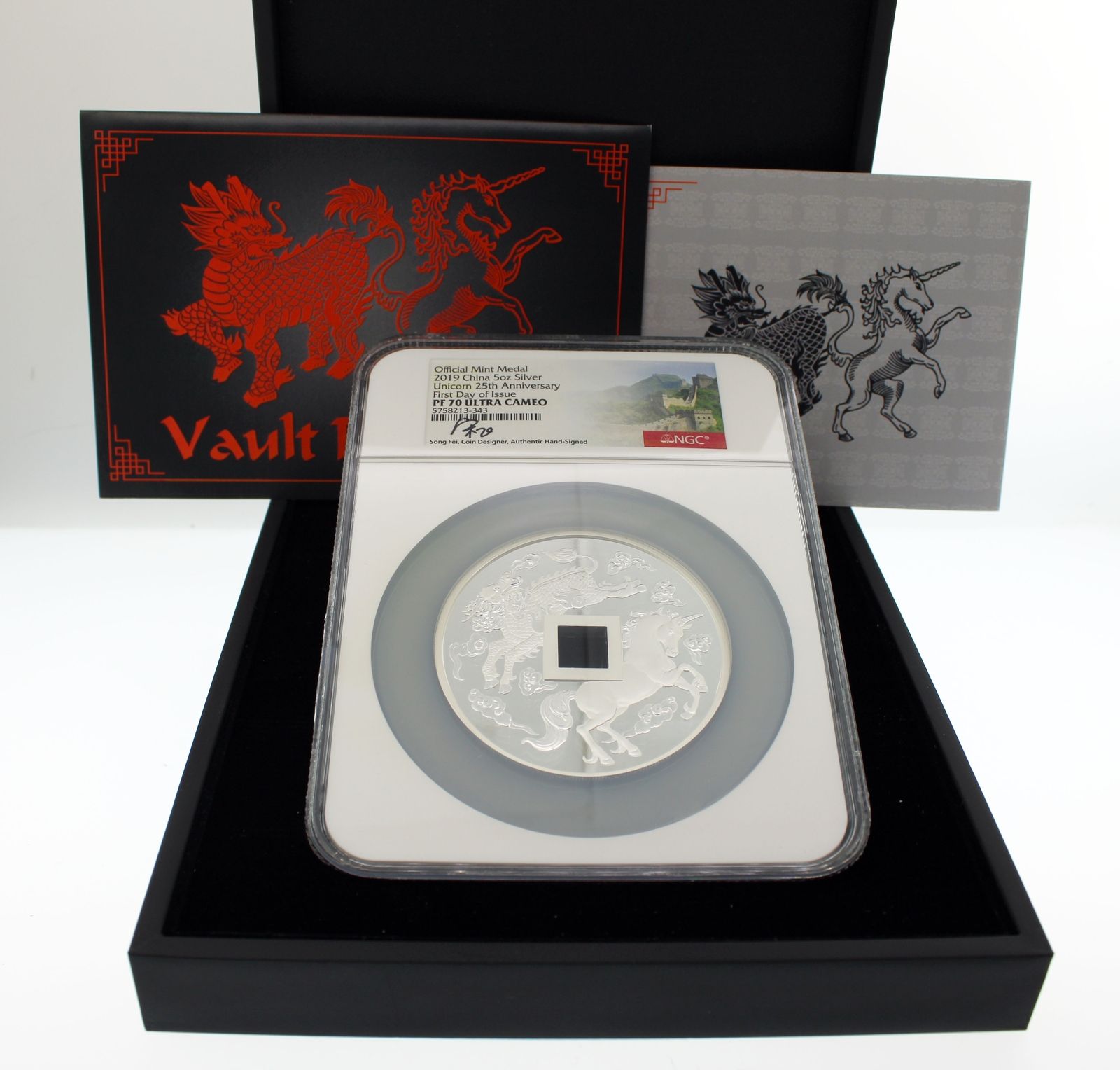 2019 Proof 5 oz .999 Silver China Unicorn Medal 25th Anniversary NGC PF70 F