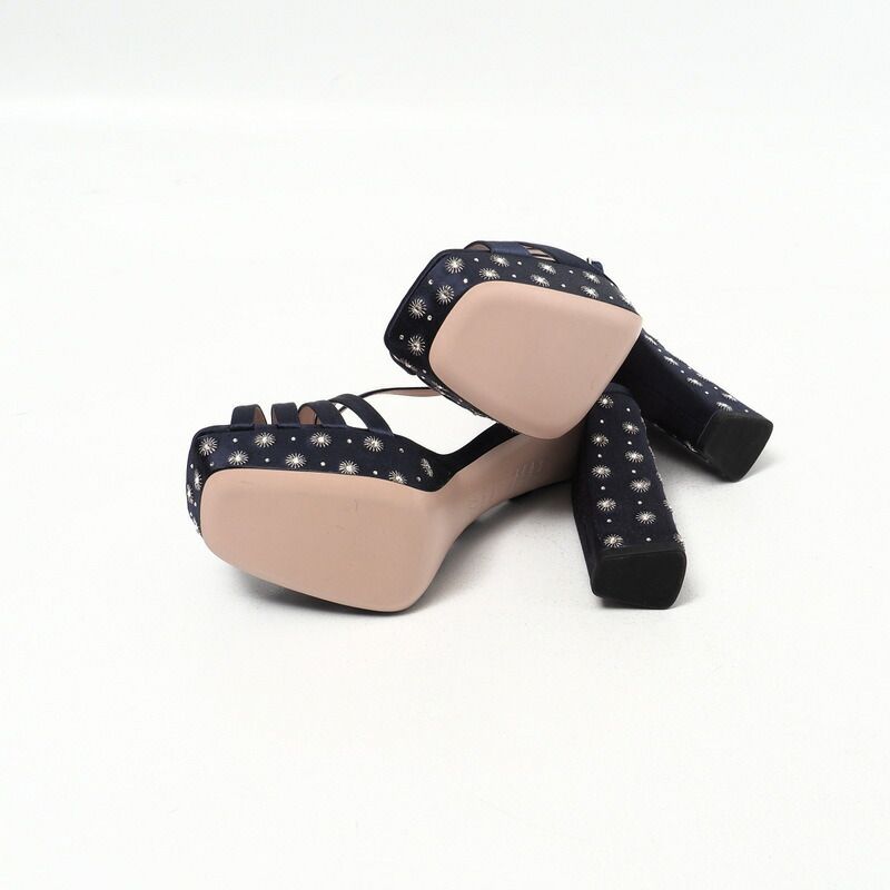 未使用品 Roger Vivier ロジェヴィヴィエ mini Stars PLAT Sandal 120 ミニ スターズ プラットサンダル サイズ40(25.0~25.5cm相当) サテン 靴 ネイビー イタリア製20230113/GM6164