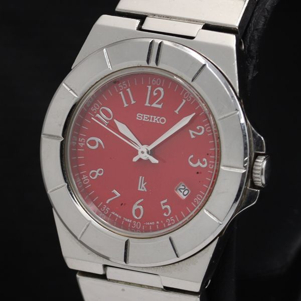 稼働 セイコー ルキア 7N82-0620 デイト ラウンド QZ レッド文字盤 レディース腕時計 TKD 2000000 NSK