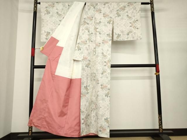 平和屋着物○本場大島紬 白大島 草花文 正絹 逸品 AAAZ5021ck