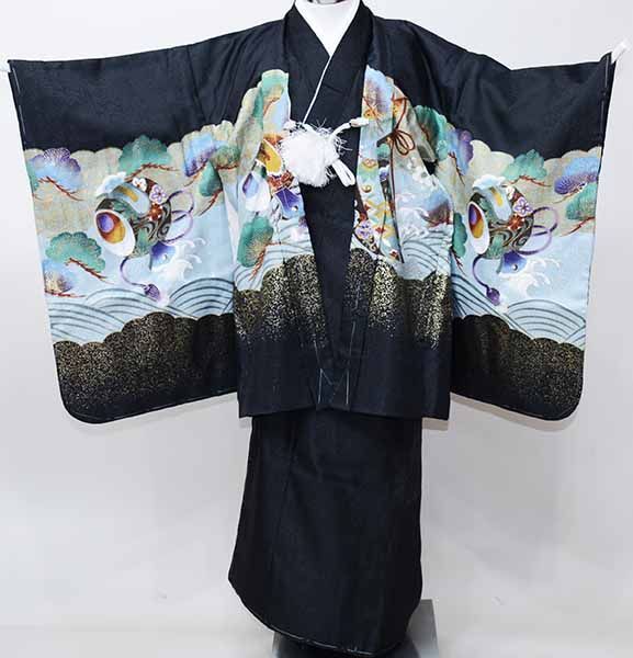 七五三 五歳 男児 羽織・着物・襦袢3点セット 豪華絢爛 鷹 水色