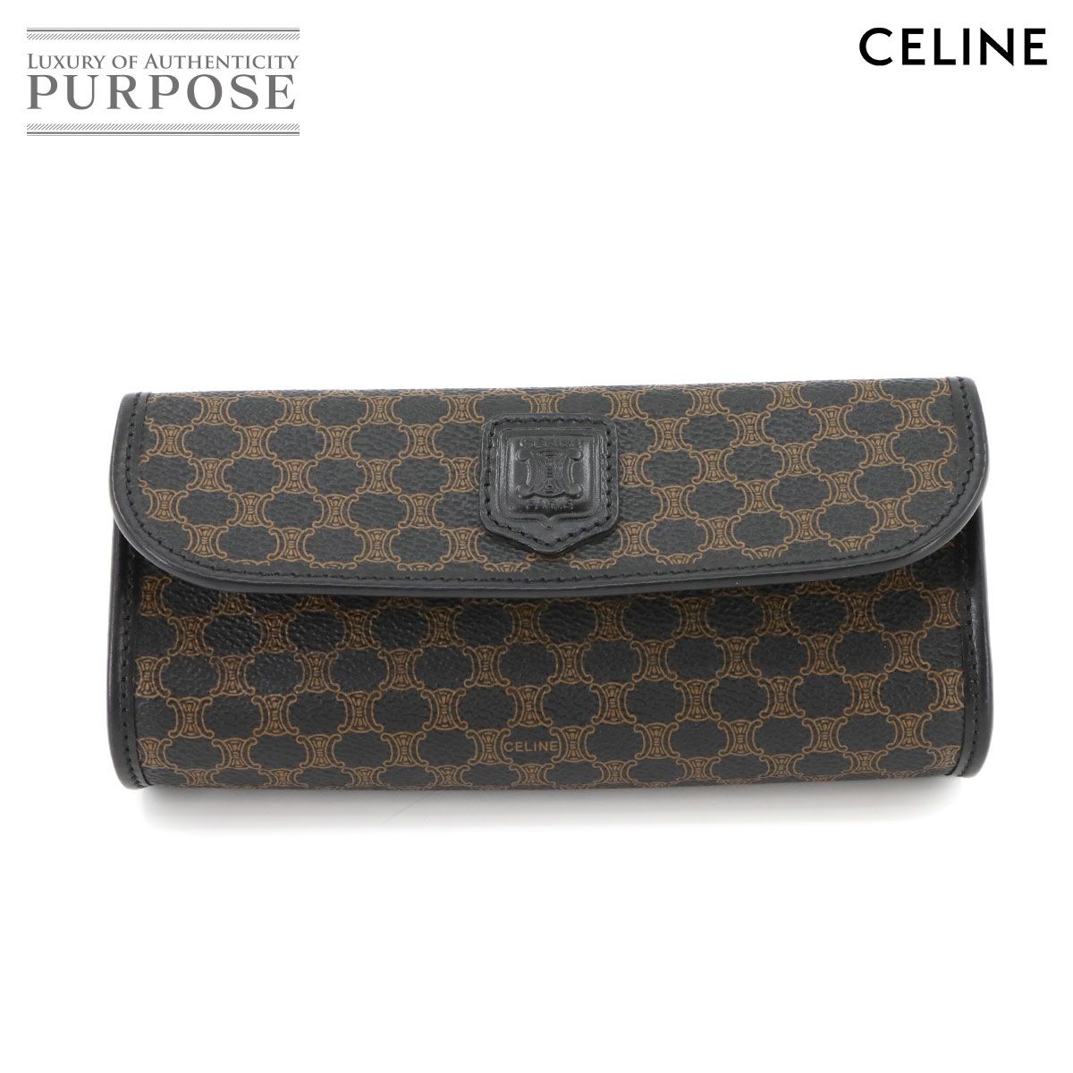 美品 セリーヌ CELINE マカダム柄 ポーチ PVC レザー ブラック