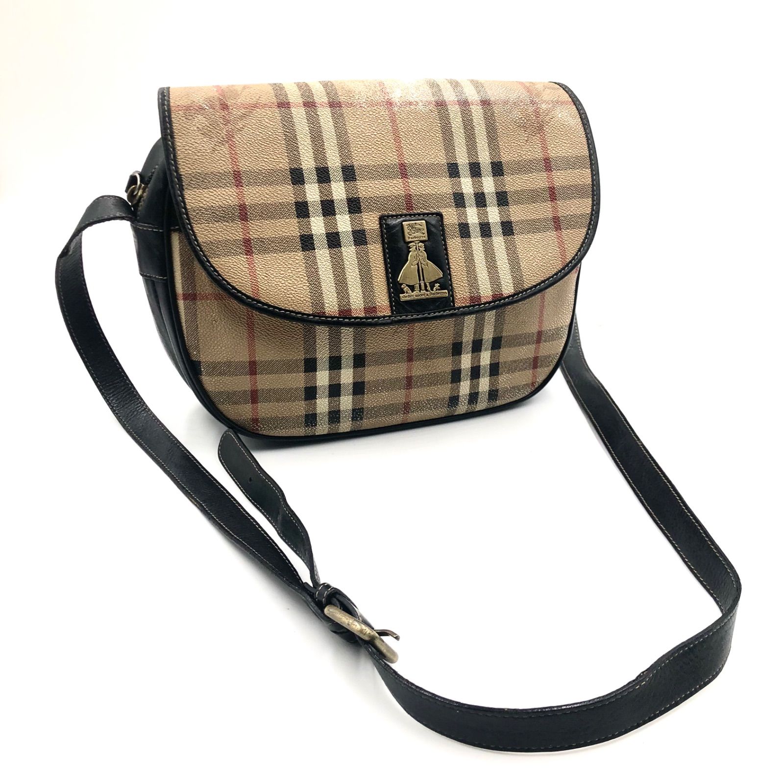 レアバーバリーロンドンショルダーホースノバチェックPVC金具