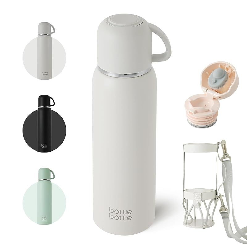 最新作，定番 【新着商品】BOTTLE BOTTLE 水筒 1L キャンプ おしゃれ 二重構造 保温 保冷 広口 アウトドア ステンレスボトル 登山 携帯便利 ホルダー付き 女の子 男の子 大人 子供 グレー その他
