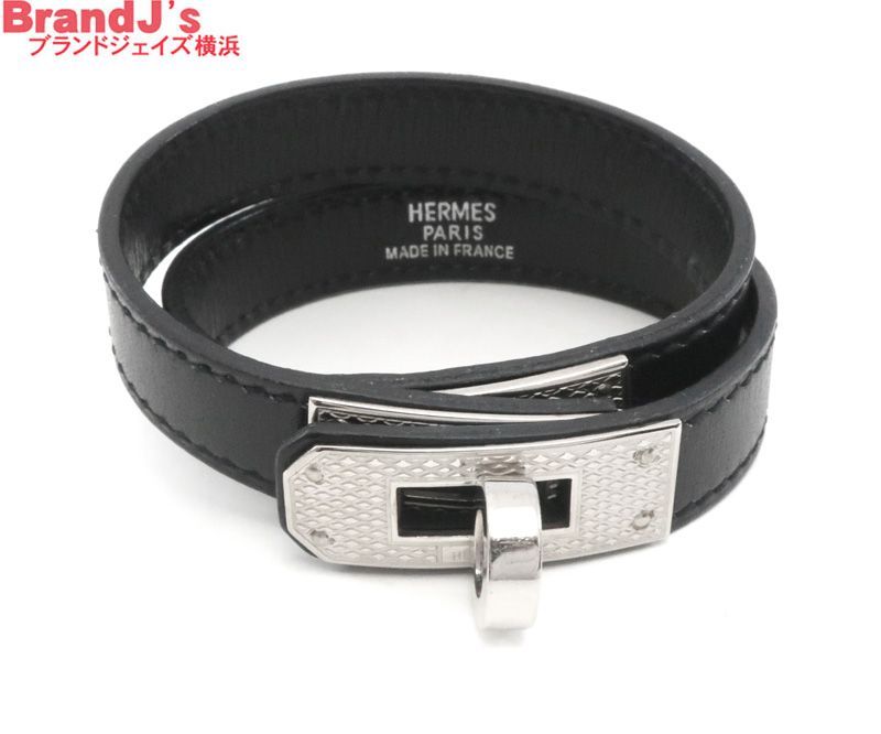 エルメス レザーブレスレット ケリー ドゥブルトゥール 黒