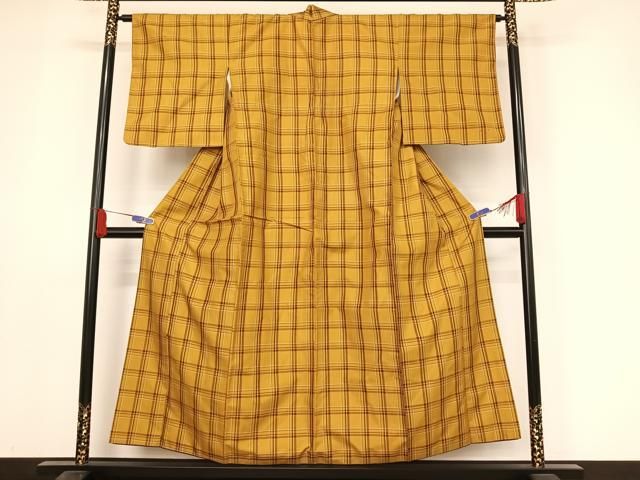 平和屋着物●本場黄八丈　綾織　足高貴　格子　正絹　逸品　AABA4483np 平和屋着物○本場黄八丈 綾織 足高貴 格子 正絹 逸品 AABA4483np