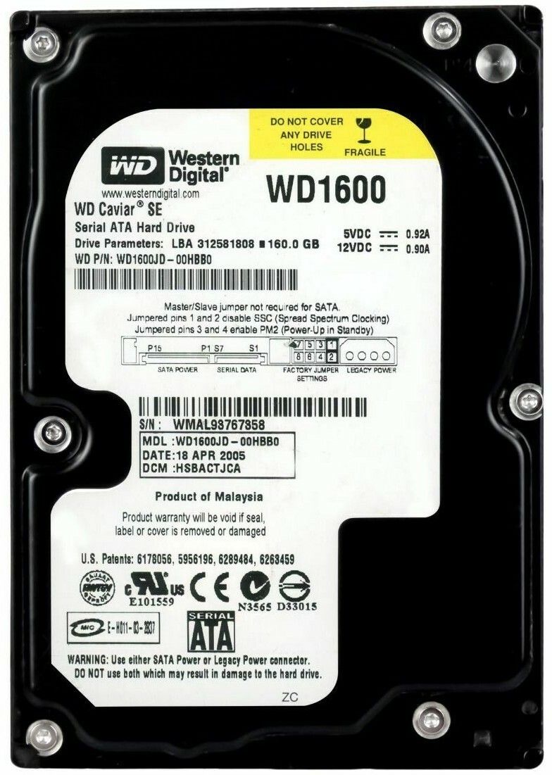 Western Digital Car SE WD1600JD 160GB Molex 7200RPM SATA I 8MB 3.5 Inch