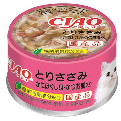 【同梱】【48個セット】いなばペットフード CIAOホワイティ(とりささみシリーズ)とりささみかにほぐし身・かつお節入り85g