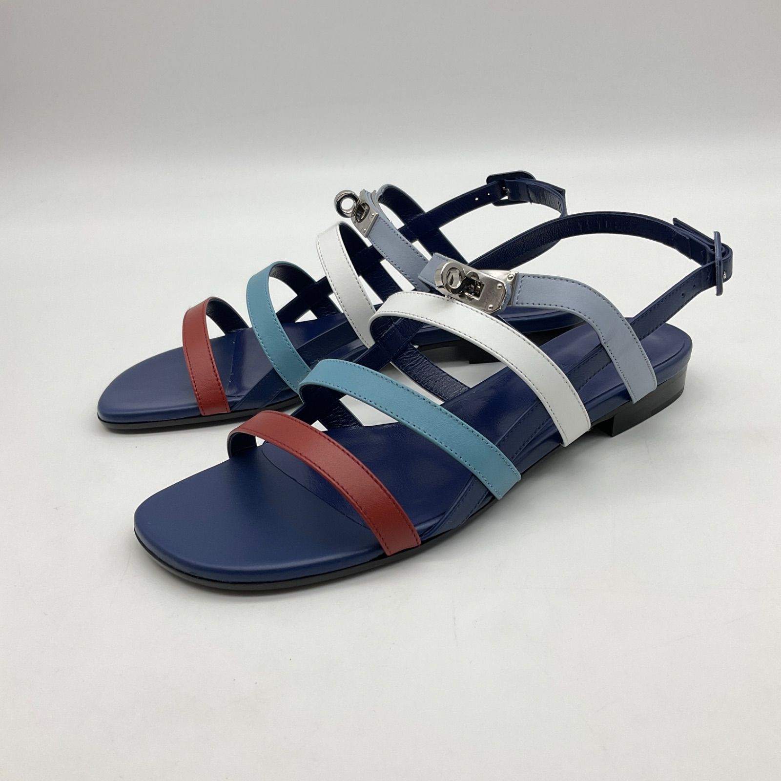 週末最終価格　エルメス　サンダル　ミュール　ネイビー✖️レッド　37 週末最終価格エルメスサンダルミュールネイビー✖️レッド37