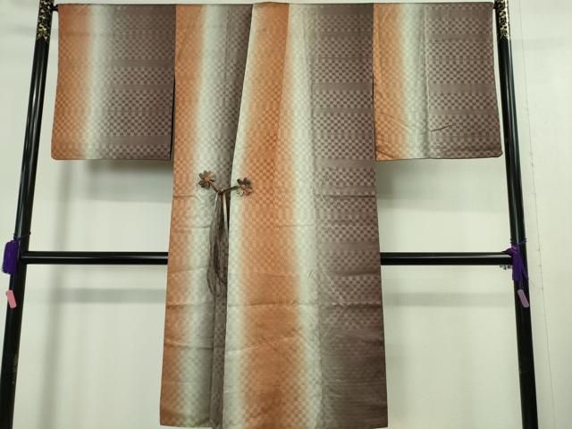 平和屋着物 上 道中着 お召地 ロング丈 リバーシブル 花織 市松花地紋 暈し染め 黒地 DZAA9843kh5