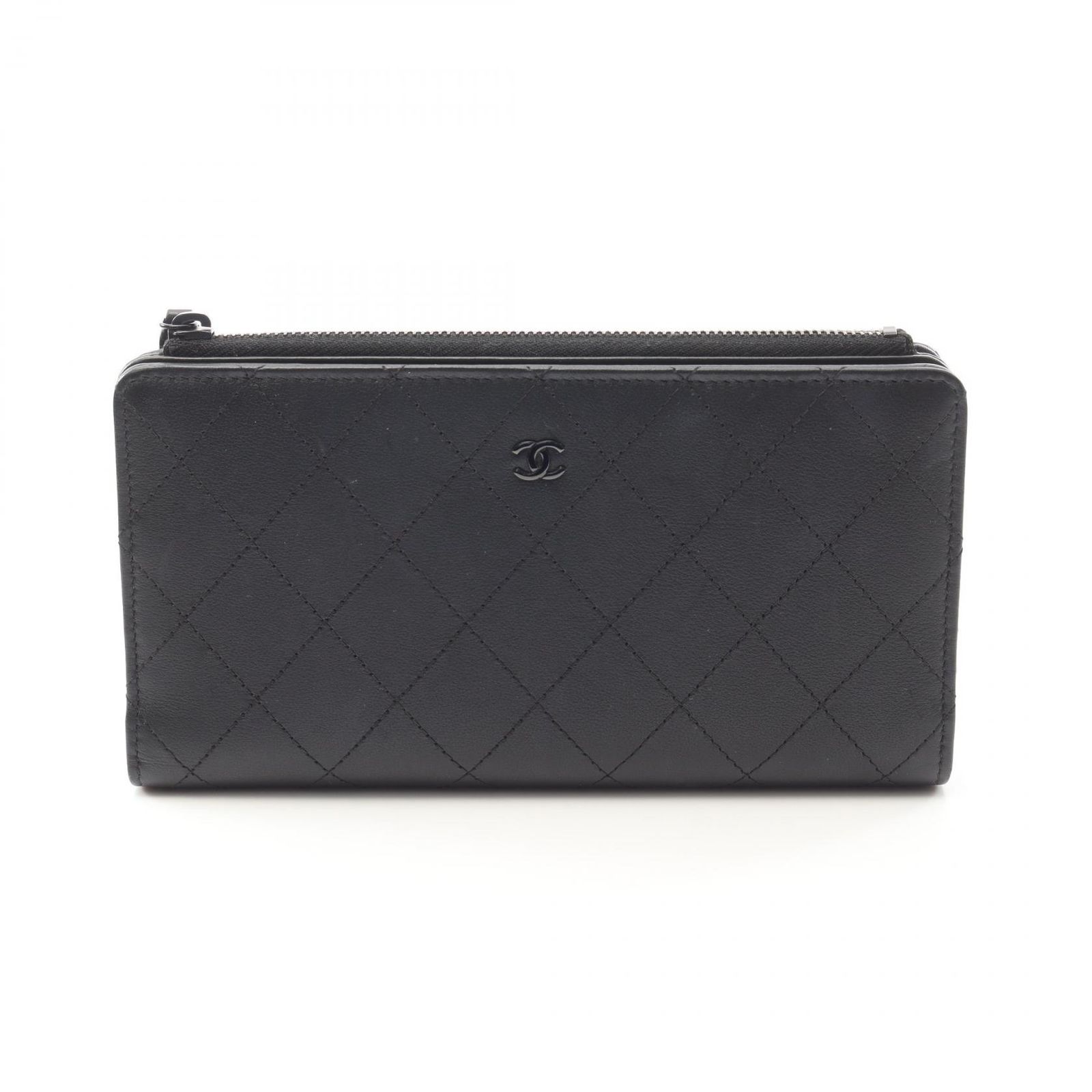 シャネル CHANEL 二つ折り長財布 ワイルドステッチ AP3884 ブラック レザー マトラッセ ZIP長財布 レディース Used B