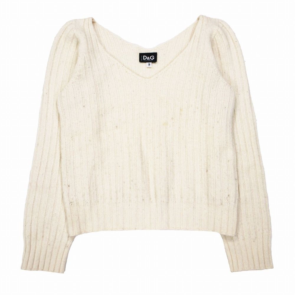 D＆G ドルチェアンドガッバーナ DOLCE&GABBANA Y2K リブ ニット Vネック 長袖 クロップド セーター S アイボリー ur41 【中古】 D＆G ドルチェアンドガッバーナ DOLCE&GABBANA Y2K リブ ニット