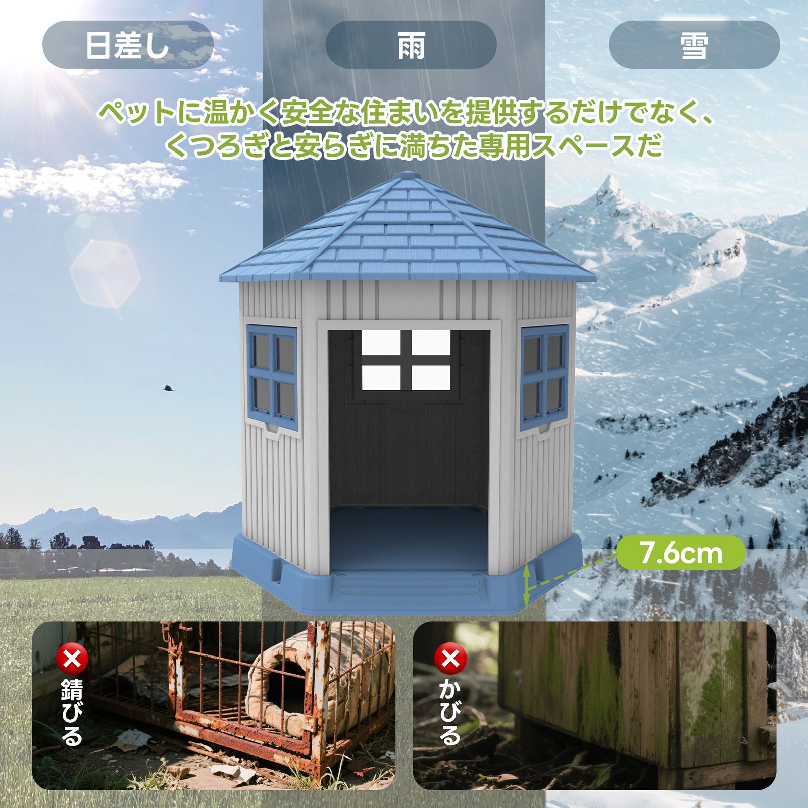 数量限定セール」犬小屋 Lサイズ グレー+ブルー プラスチック製 室内外