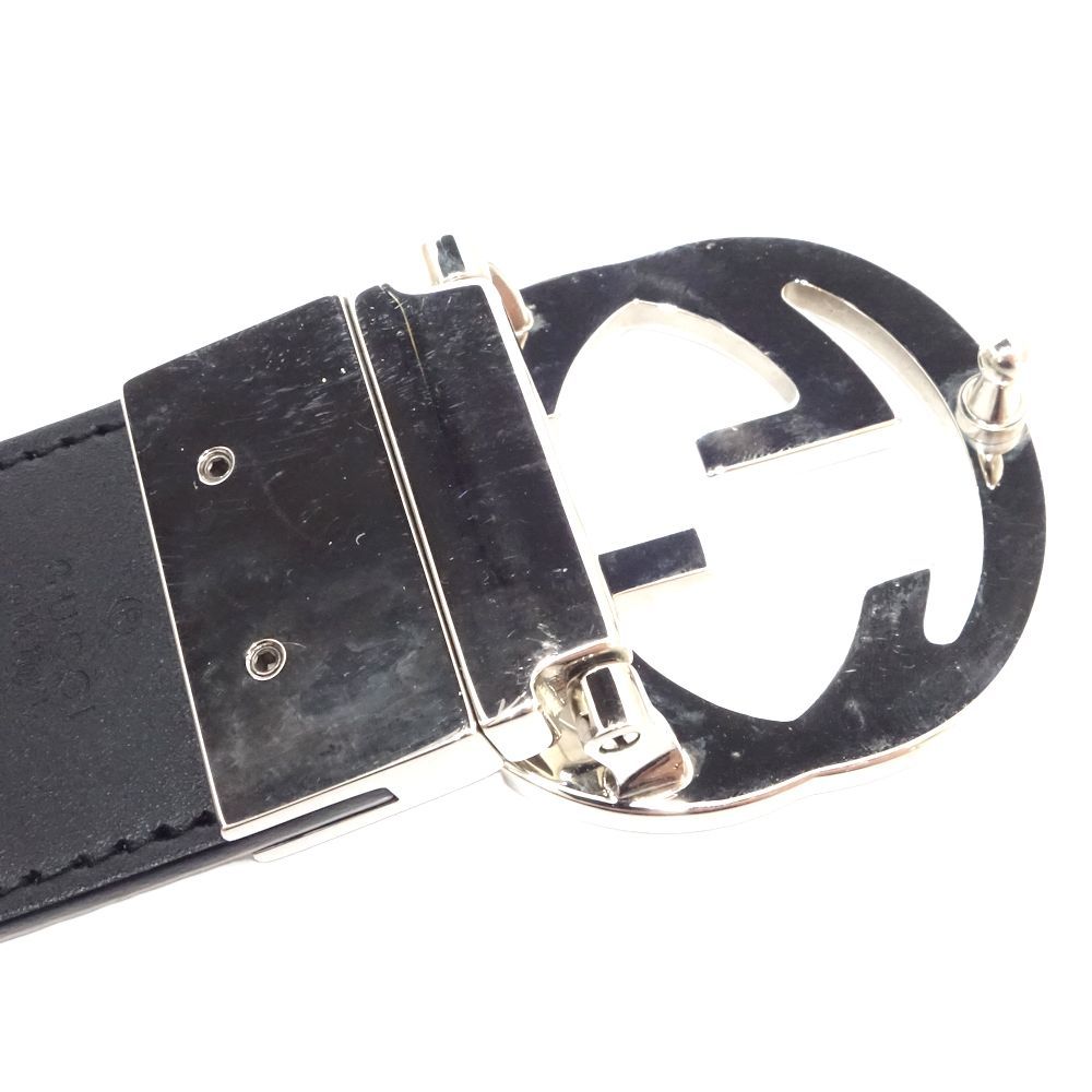 未使用品 グッチ ベルト 473030 インターロッキング ベルト シルバー リバーシブル レザー ベルト（インターロッキングG バックル