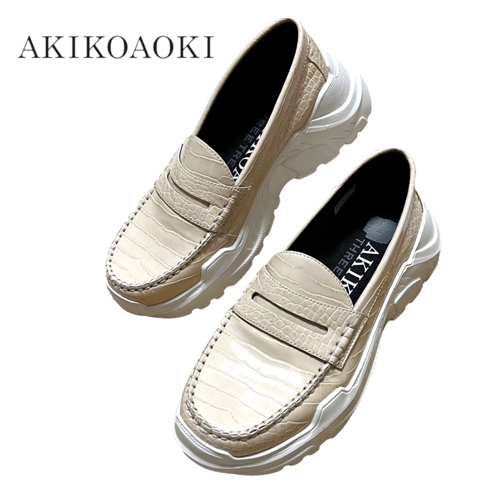 akikoaoki ローファーivory×white7cm