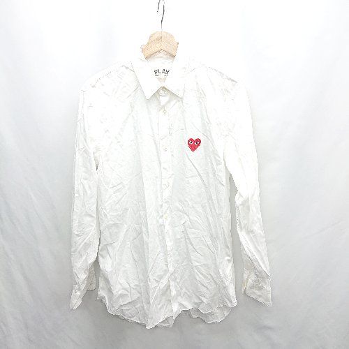 ⊇ Comme des Garcons PLAY ハート刺u003c!-利用不可文字-!u003e 2002 長袖 シャツ サイズＭ ホワイト レッド系 メンズ レディース E  【1501160007179】