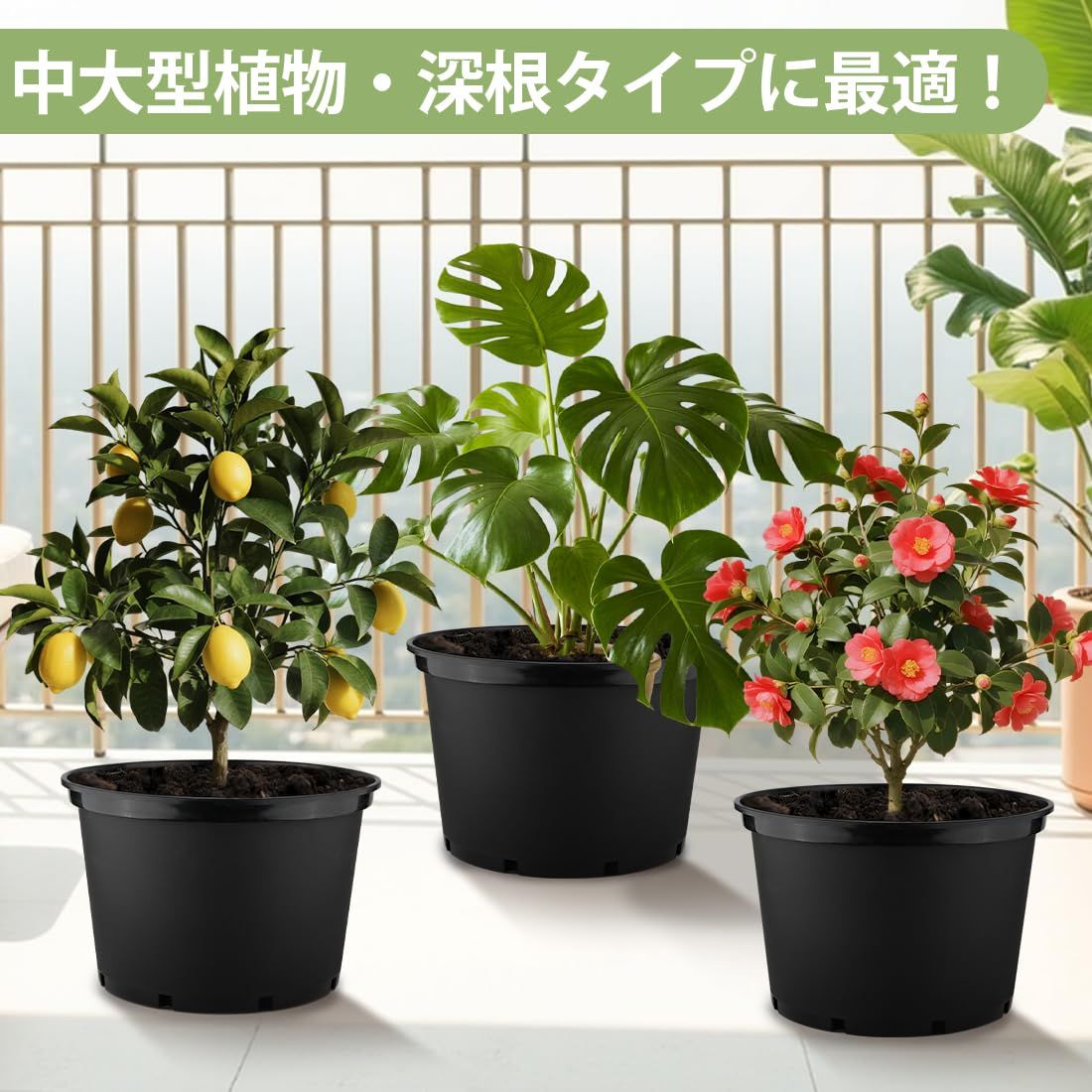 新品 大型 プランター 43cm 3点セット プラスチック 植木鉢 側面排水穴